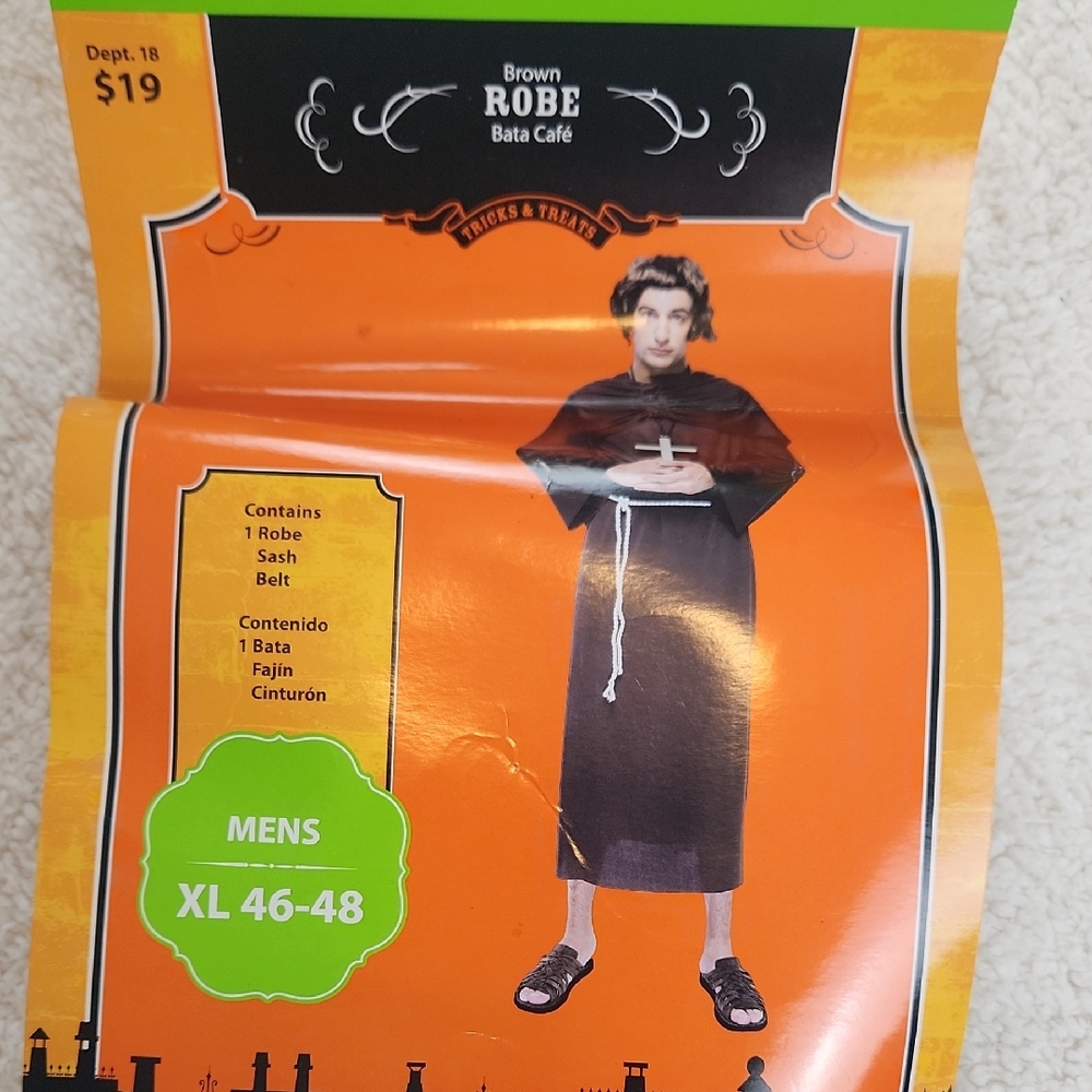 MENS Brown Robe Halloween Monk Costume with Belt XL NWT - Picture 2 of 2